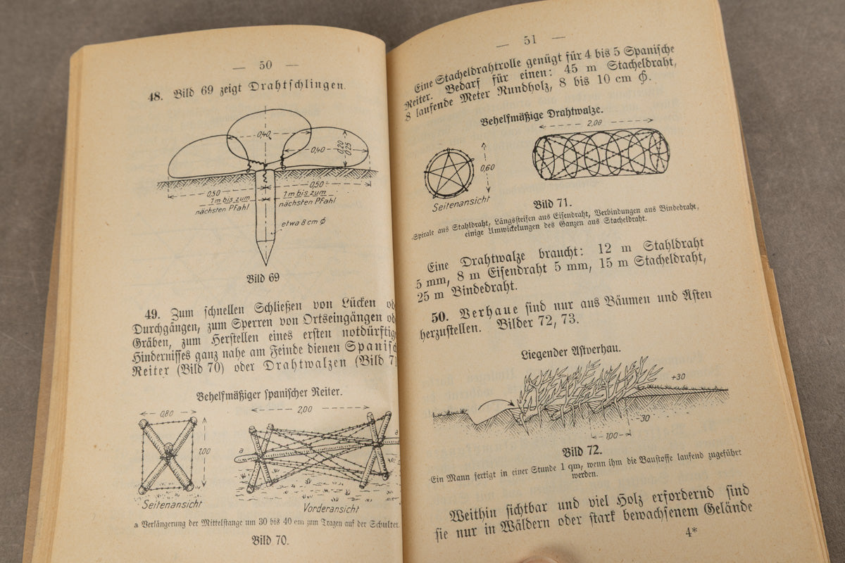 WW1/WW2 Tysk Wehrmacht "Feldbefestigungsvorschrift" Lommebog/Uddannelsesbog. Original.
