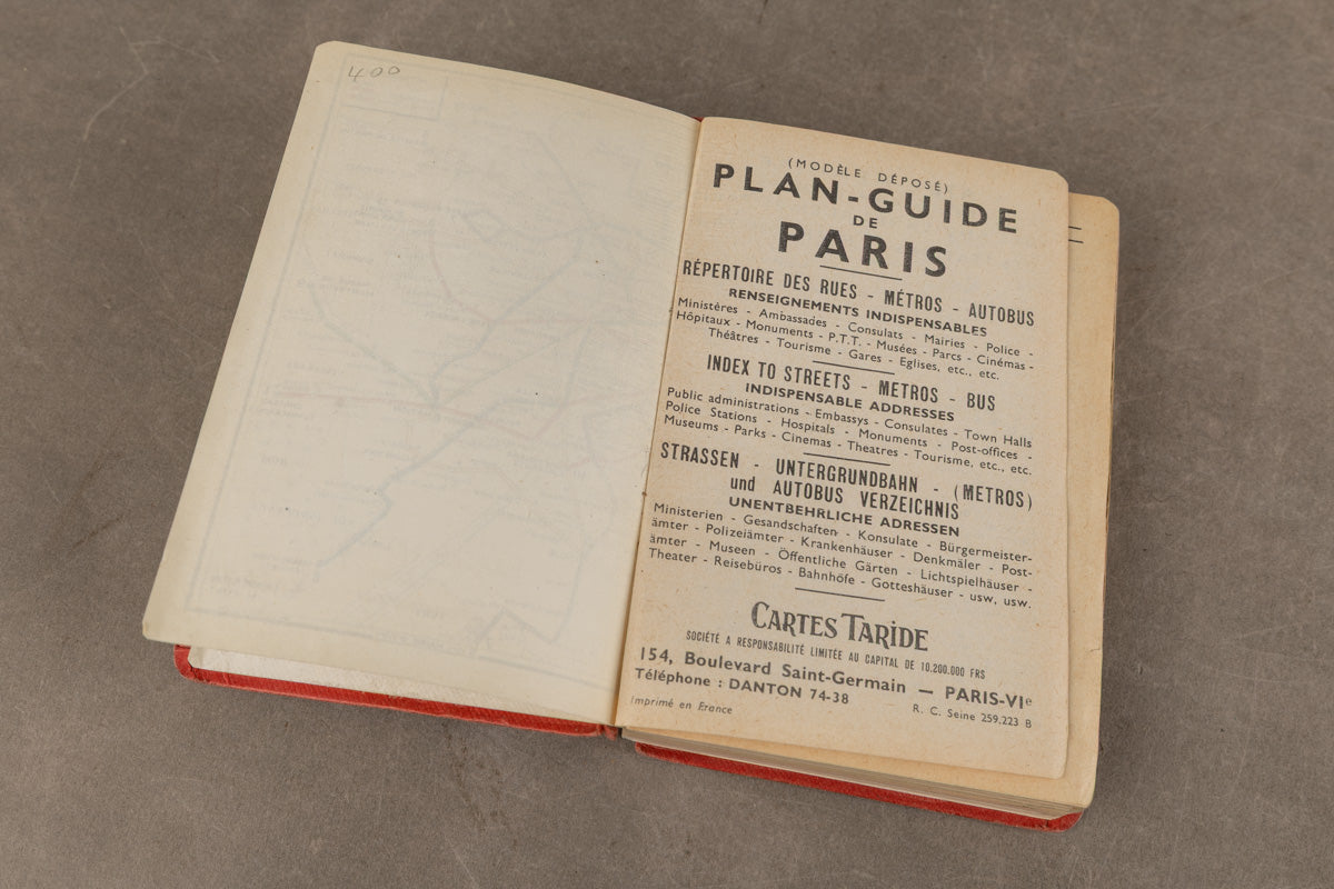 WW2 Fransk Bog/kort over Paris. God til display. Original.