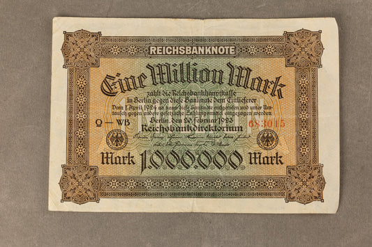 WW1/WW2 Tysk "Eine Million Mark" pengeseddel fra inflationen. Årgang 1923. Original.