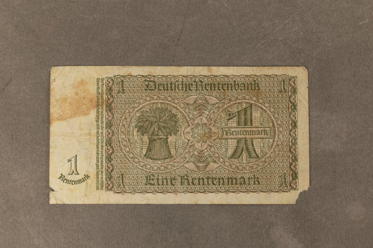 WW2 Tysk "1 Rentenmark" pengeseddel. Årgang 1937. Original.