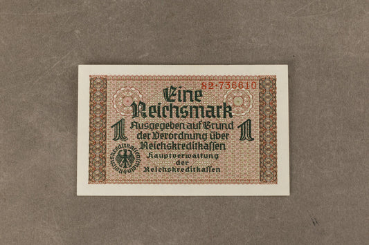 WW2 Tysk "1 Reichsmark" pengeseddel. Med ørn og hagekors. Original.
