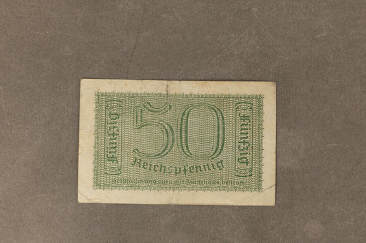 WW2 Tysk "50 Reichspfennig" pengeseddel. Med ørn og hagekors. Original.