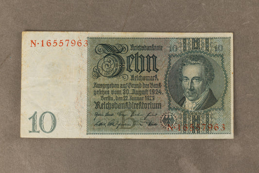 WW2 Tysk "10 Reichsmark". Årgang 1929. Original.