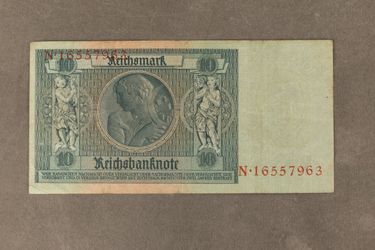 WW2 Tysk "10 Reichsmark". Årgang 1929. Original.