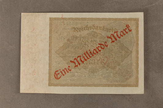 WW1/WW2 Tysk "Eine Milliarde Mark" pengeseddel fra inflationen. Årgang 1922. Sjælden. Original.