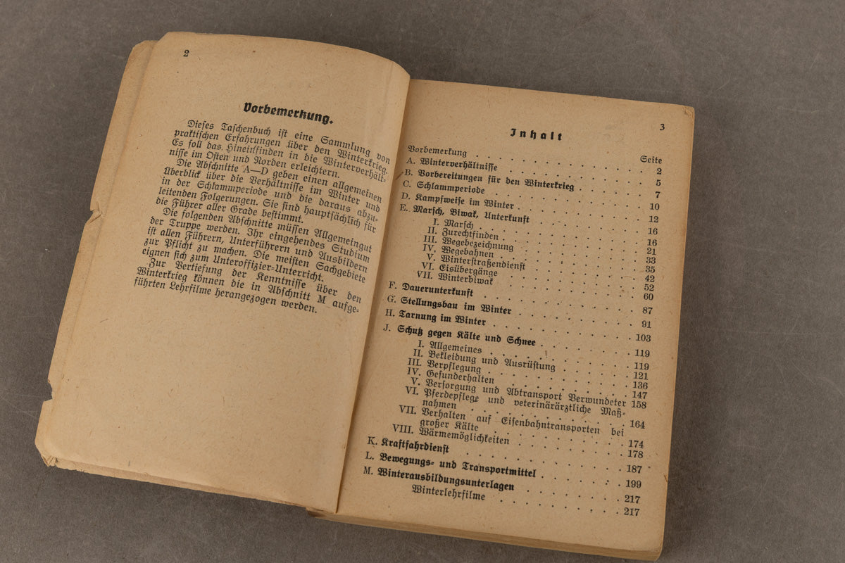 WW2 Tysk Heer "Taschenbuch für den Winterkrieg" Instruktionsbog. Original.