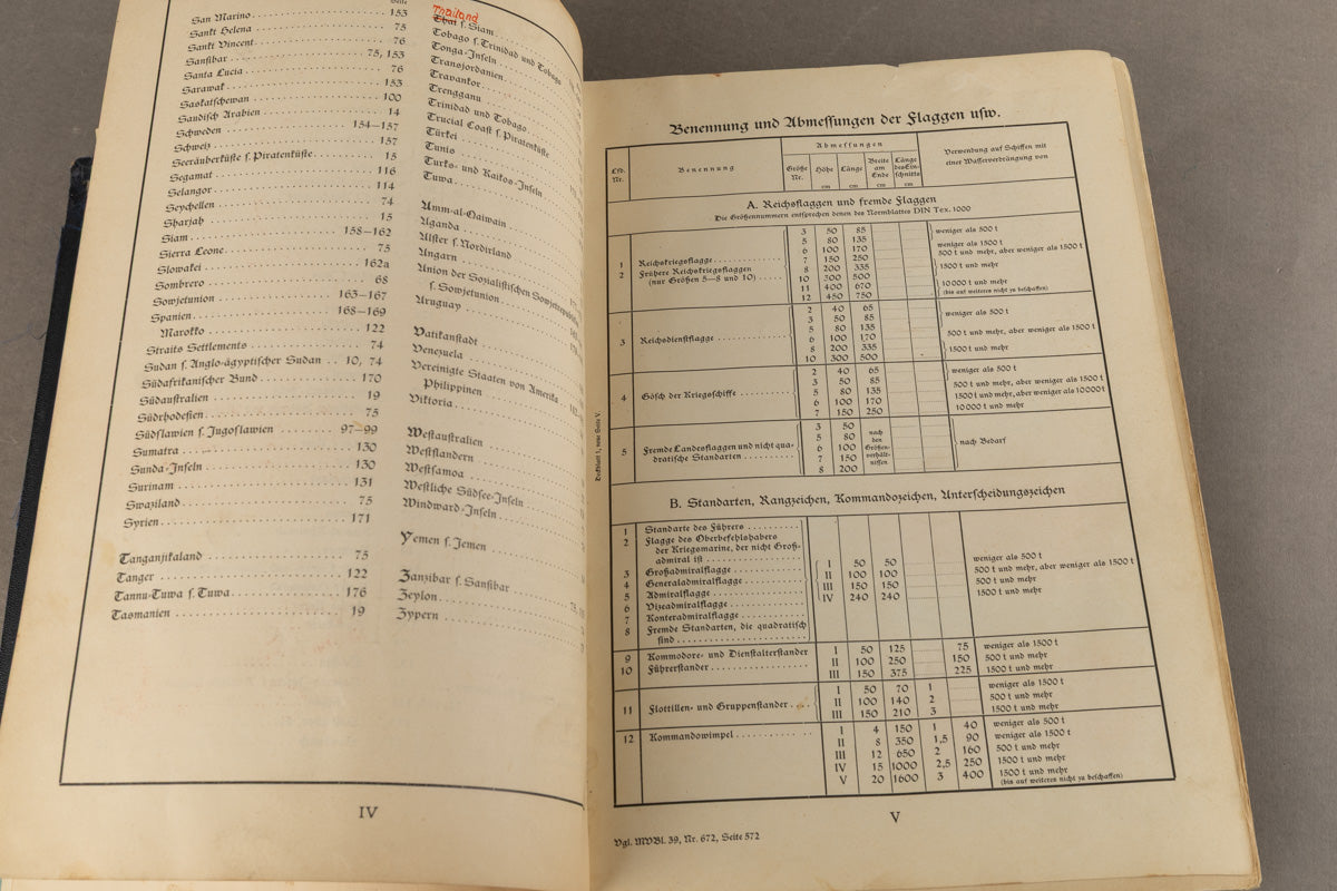 WW2 Tysk Stor Kriegsmarine "Flaggenbuch". Stemplet "Kommando der Marinestation der Nordsee". Sjælden. Original.