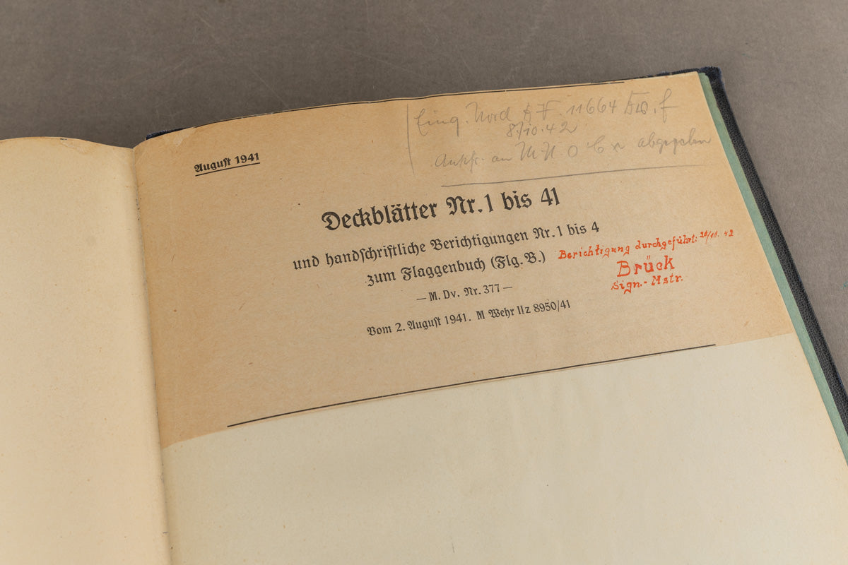 WW2 Tysk Stor Kriegsmarine "Flaggenbuch". Stemplet "Kommando der Marinestation der Nordsee". Sjælden. Original.