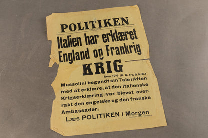 WW2 Dansk Politikken "Spiseseddel". Original.