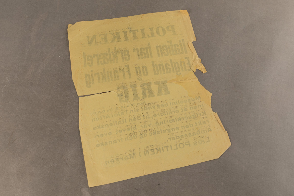 WW2 Dansk Politikken "Spiseseddel". Original.