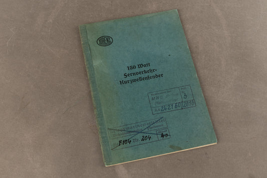 WW2 Tysk Heer Instruktionshæfte fra C. Lorenz AG til en "150 Watt Fernverkehr-Kurzwellensender". Original.