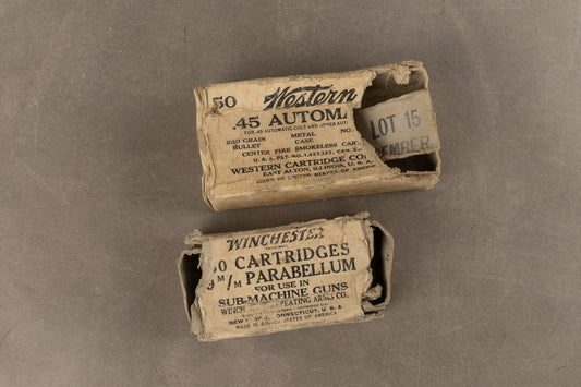 WW2 Amerikanske Patronæsker. Nedkastede og fundet i Danmark. Original.