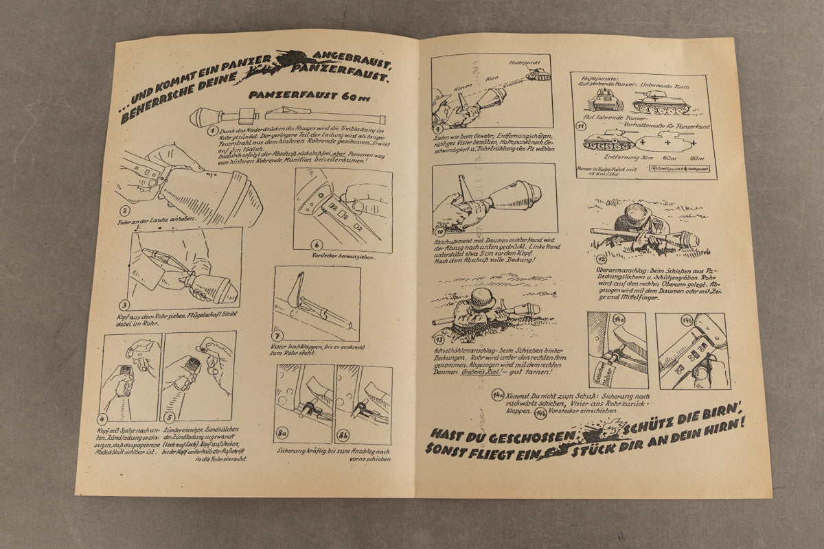 WW2 Tysk Heer "Panzerfaust" Instruktionsfolder. Sjælden. Original.