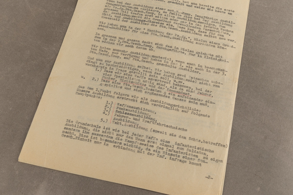 WW2 Tysk "Pz.Jgr. Sturmgeschütz" Uddannelses dokument. Original.