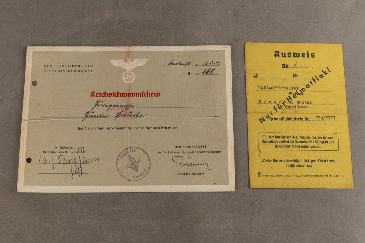 WW2 Tysk "HJ Flakhelfer" Lot. Oplevet bombeangreb og kæmpet mod russerne. SE BESKRIVELSE!! Sjælden! Original.