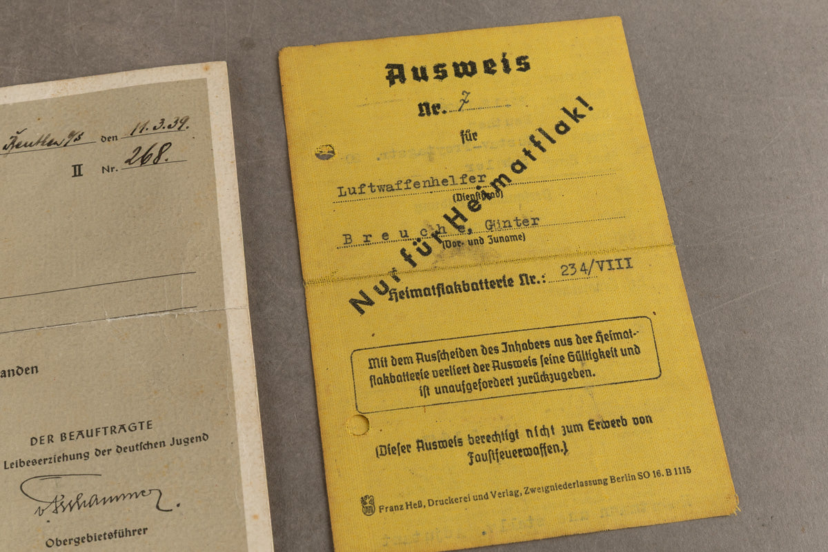 WW2 Tysk "HJ Flakhelfer" Lot. Oplevet bombeangreb og kæmpet mod russerne. SE BESKRIVELSE!! Sjælden! Original.