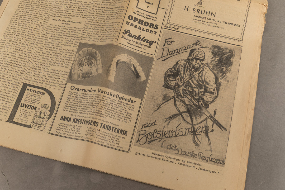 WW2 Dansk Avis med Frikorps Danmark Annonce. Original.