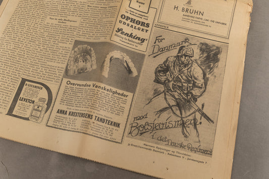 WW2 Dansk Avis med Frikorps Danmark Annonce. Original.