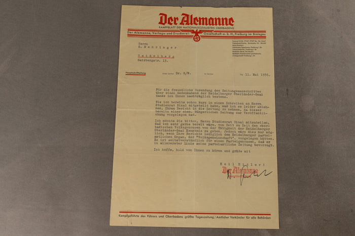 WW2 Tysk "Der Alemanne" Brev. Original.