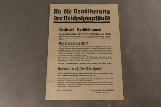 WW2 Tysk NSDAP Løbeseddel om sejrsmarch i Berlin efter indtagelsen af Frankrig. Original.